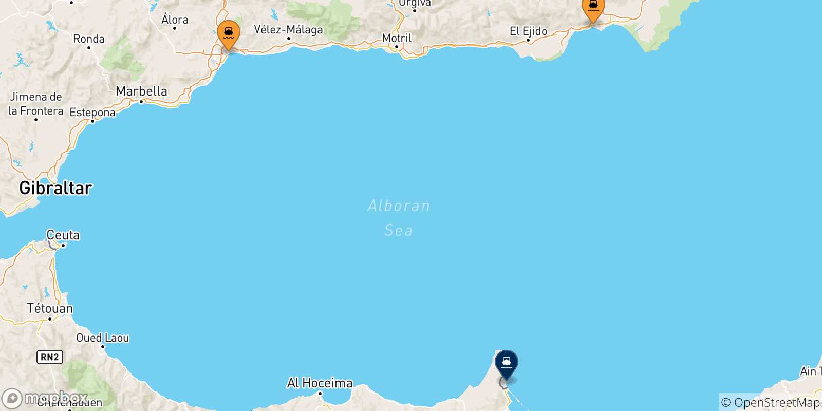 Carte des traversées possibles entre l'Espagne et Melilla