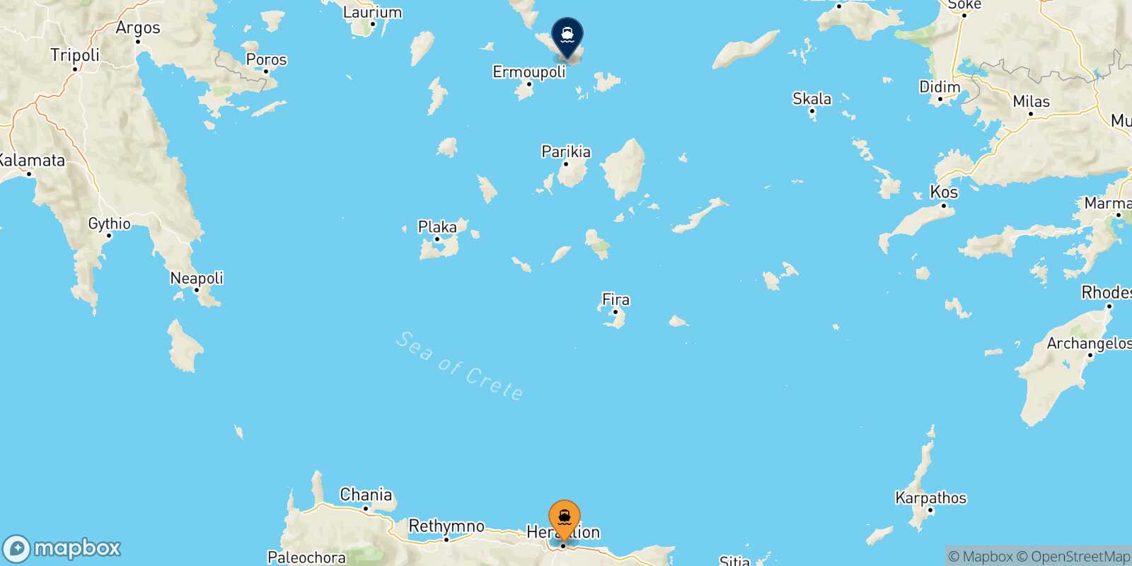 Carte des traverséesHeraklion Tinos