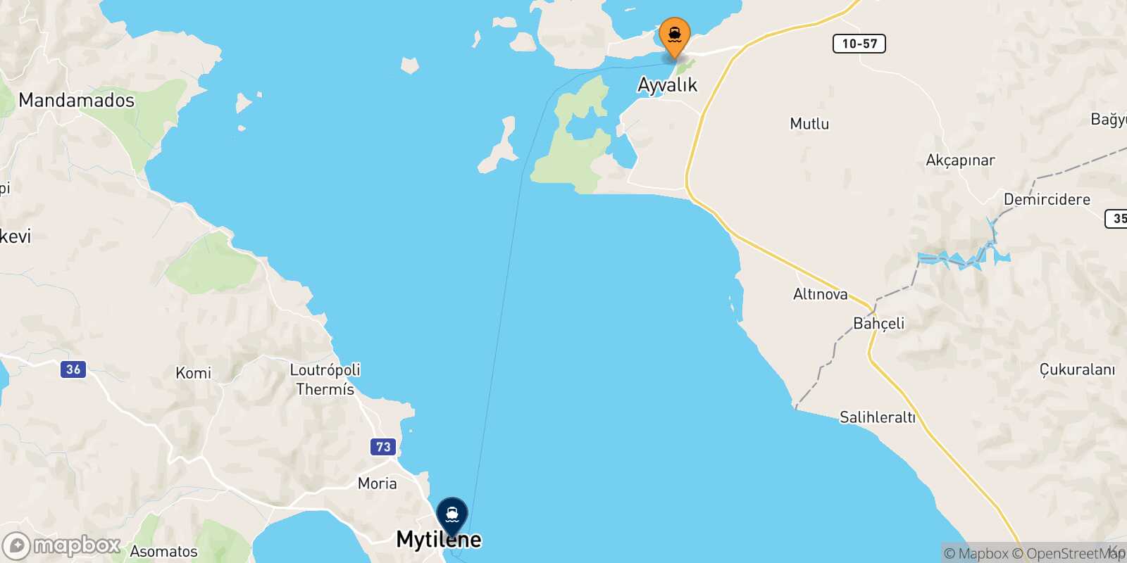 Carte des traverséesAyvalik Mytilene (Lesvos)