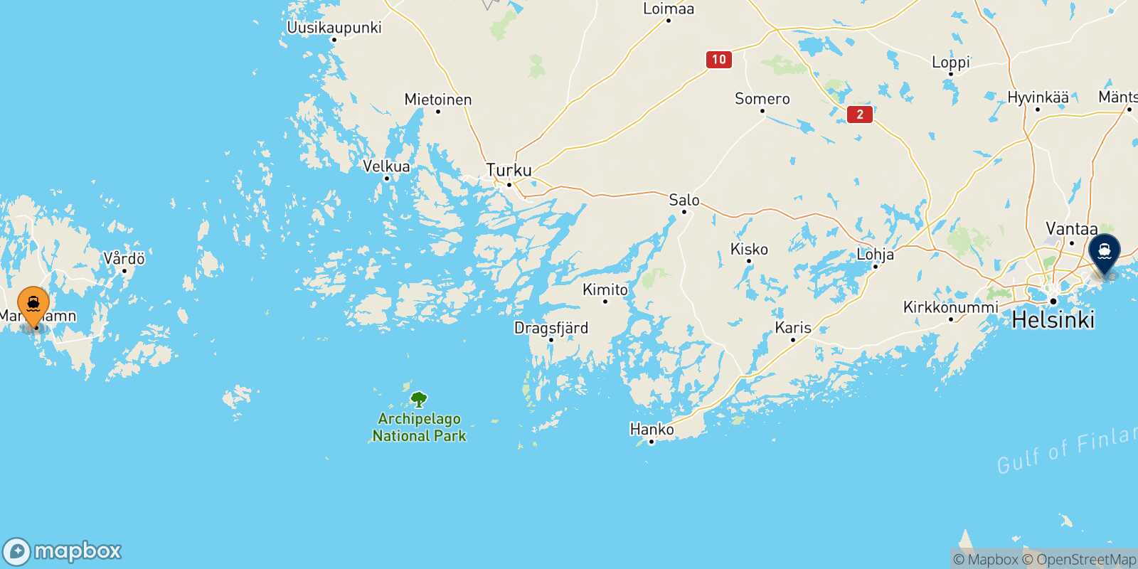 Carte des traverséesMariehamn Helsinki
