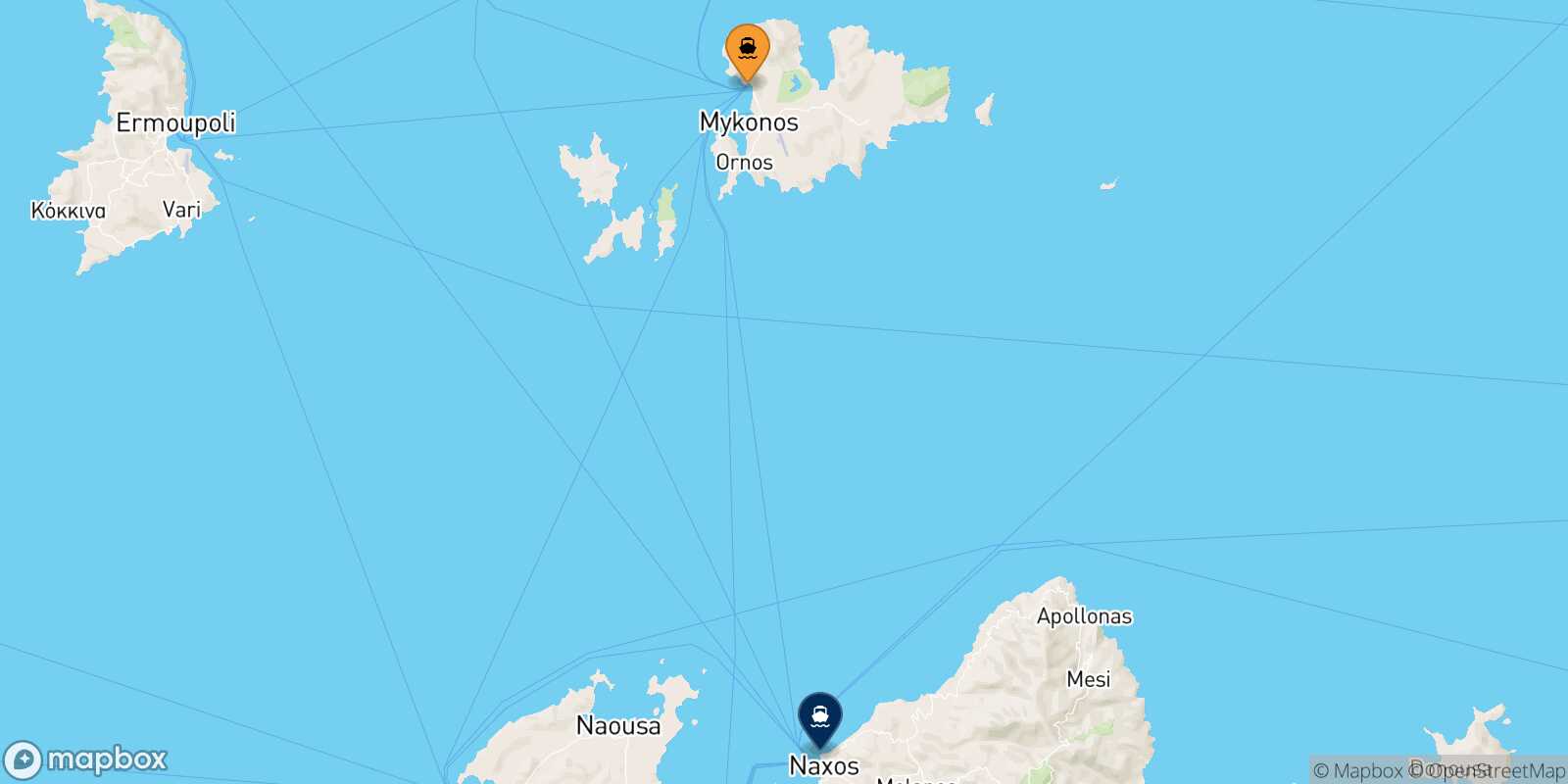 Carte des traverséesMykonos Naxos