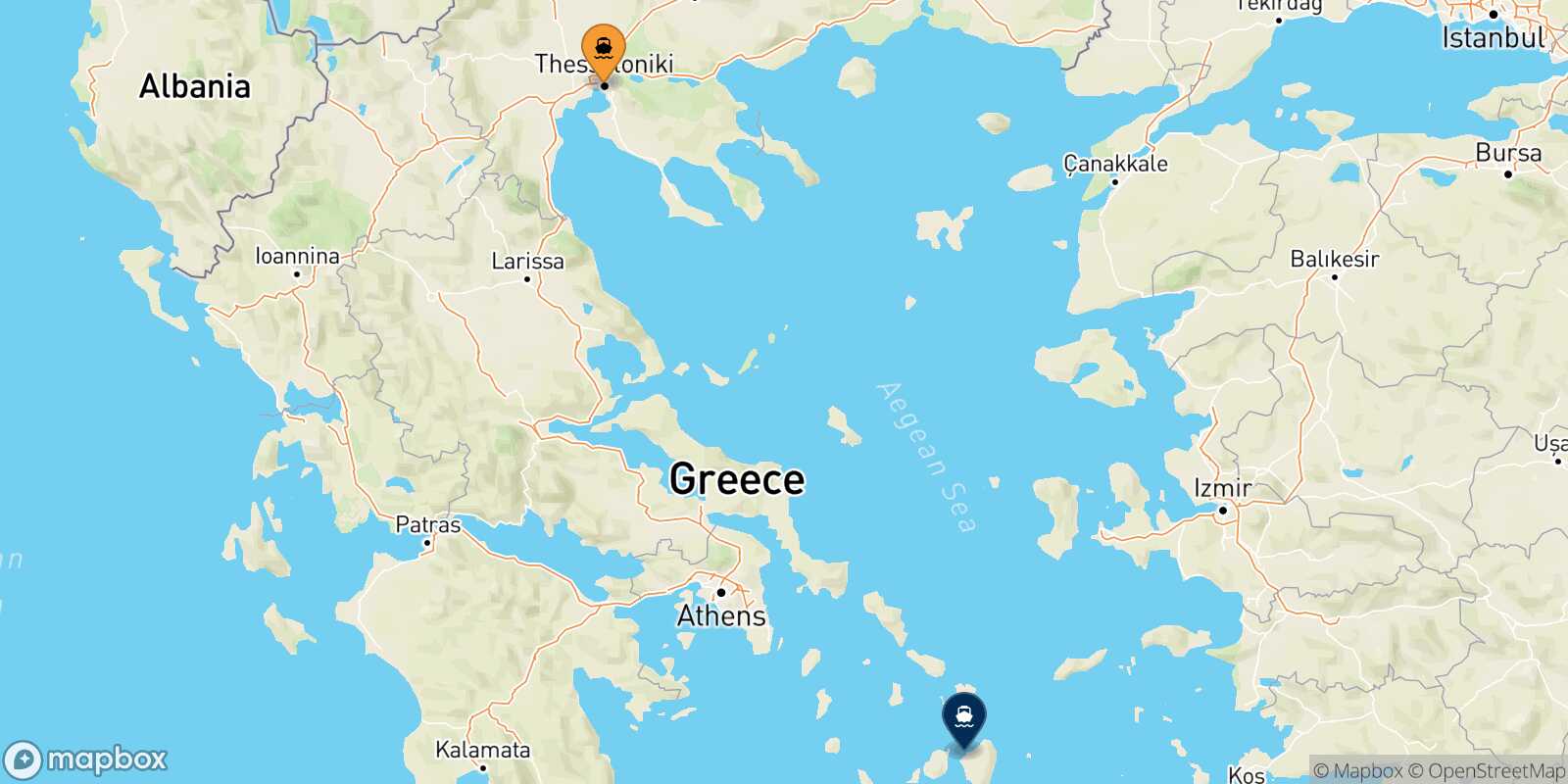 Carte des traverséesThessalonique Naxos