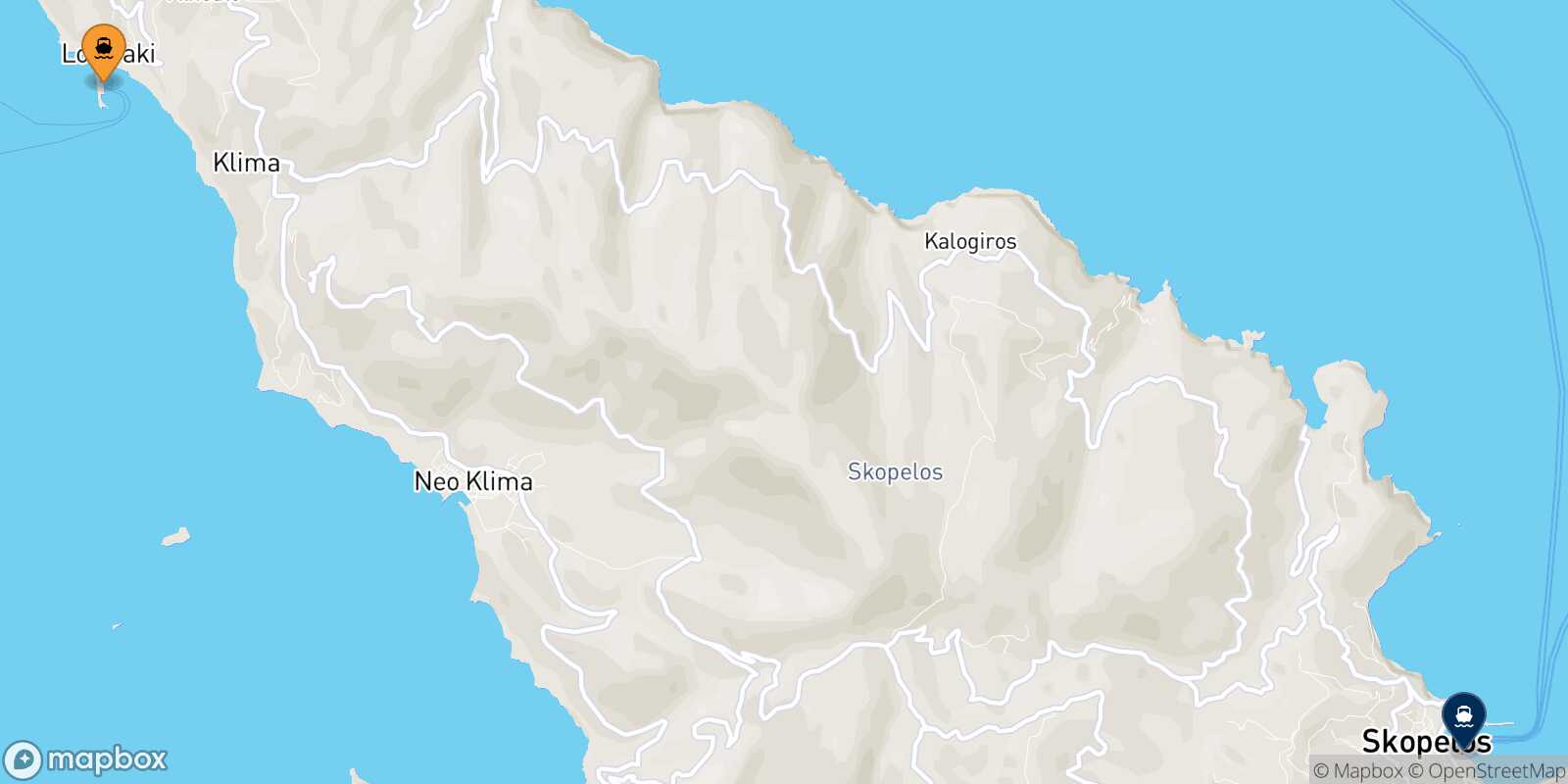 Carte des traverséesAgnontas (Skopelos) Skopelos