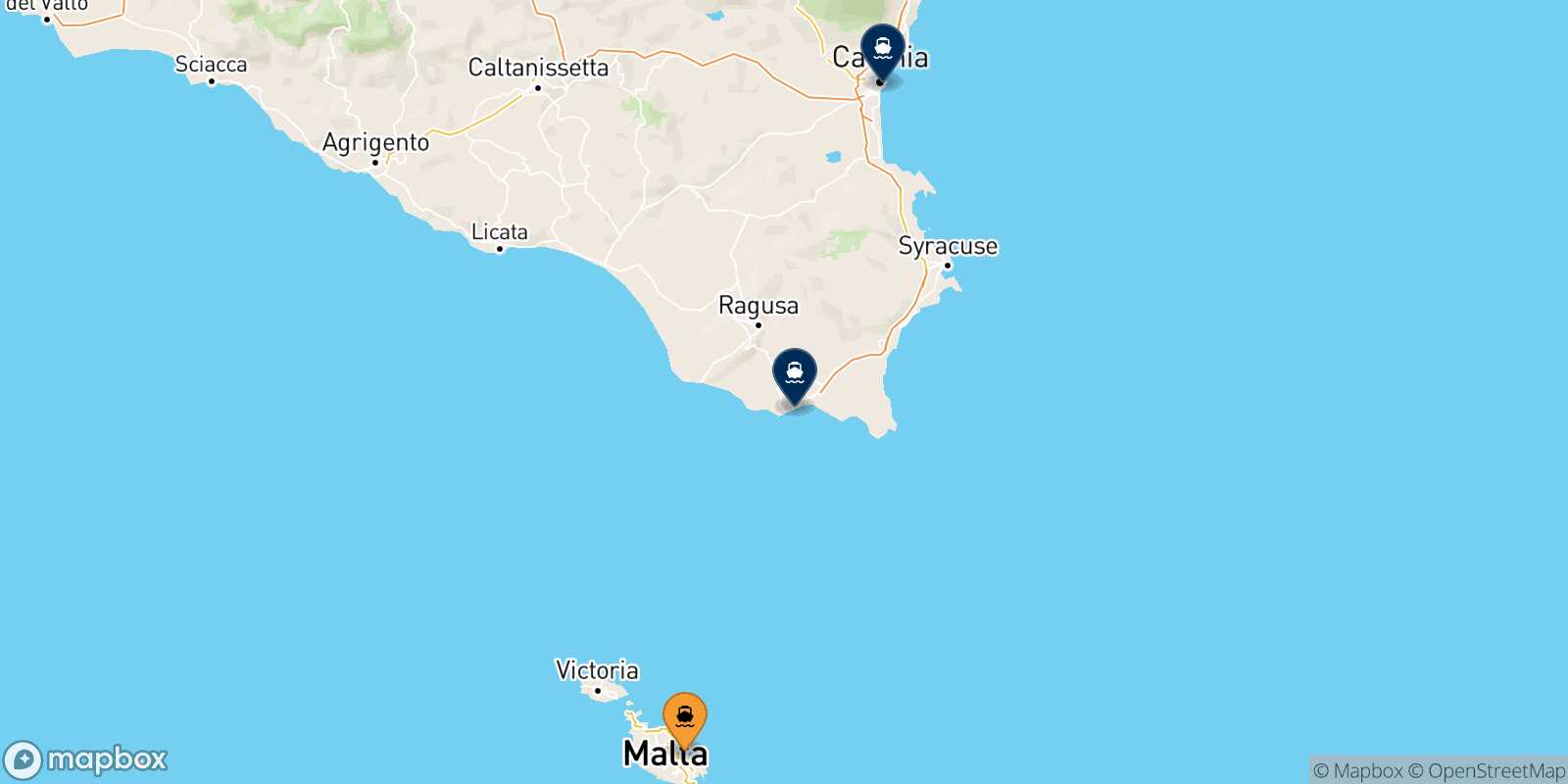 Carte des destinations de La Valletta (Malte)