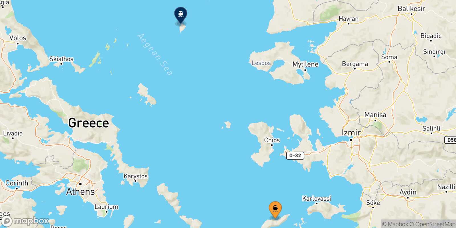 Carte des traverséesAgios Kirikos (Ikaria) Agios Efstratios