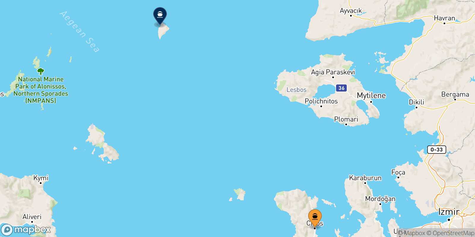 Carte des traverséesMesta Chios Agios Efstratios