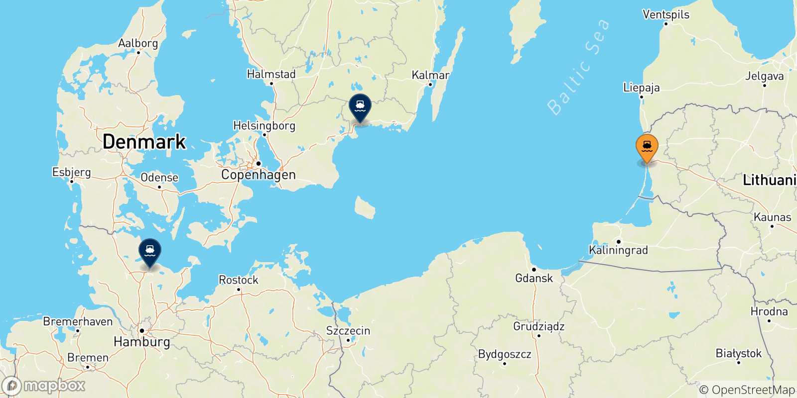 Carte des destinations de la Lituanie