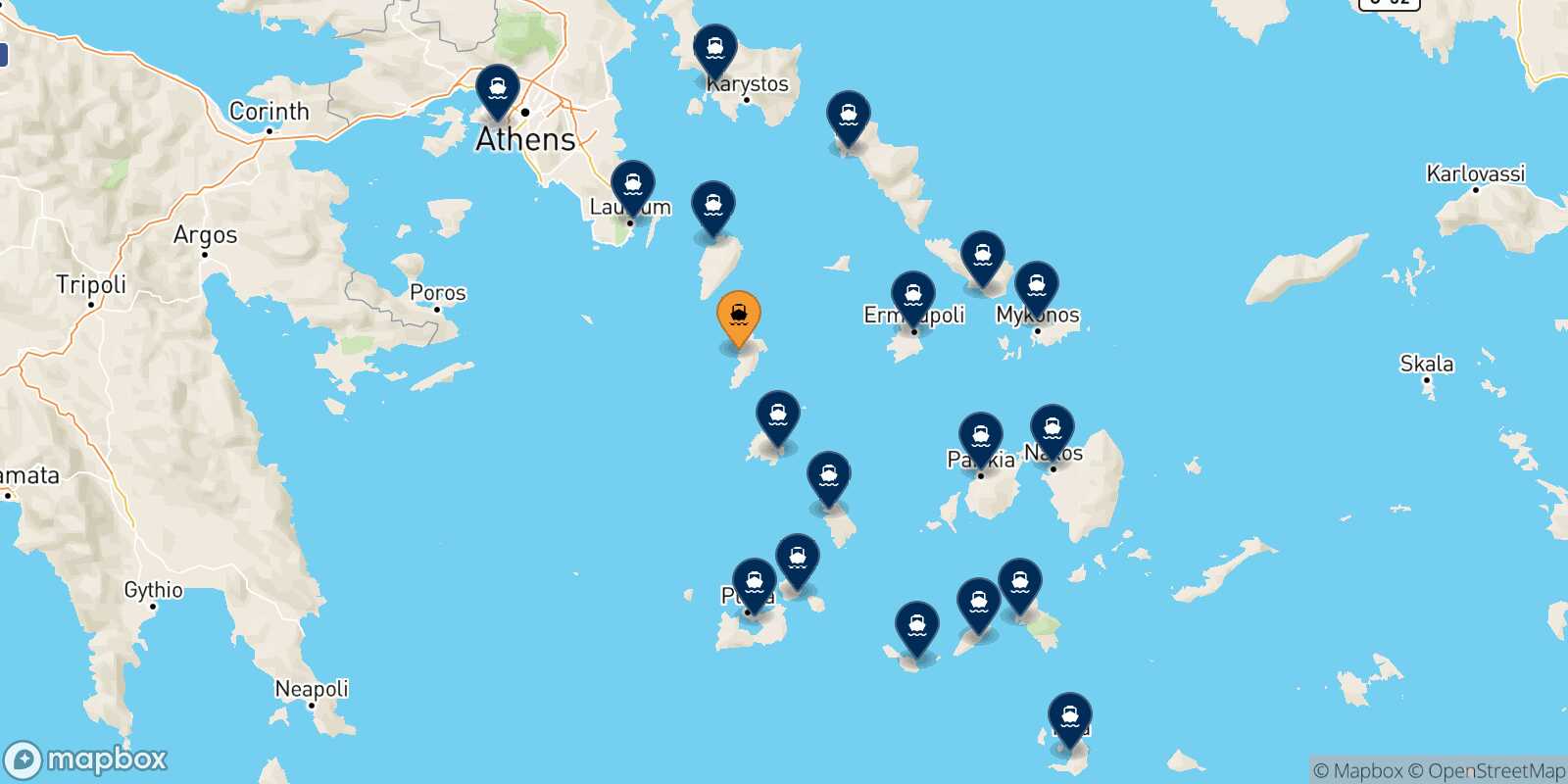 Carte des destinations de Kythnos