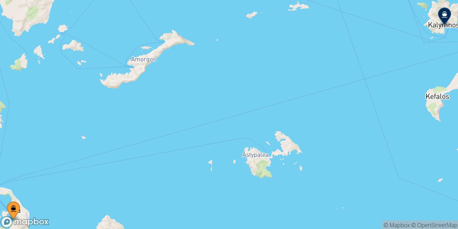 Carte des traverséesThera (Santorin) Kalymnos
