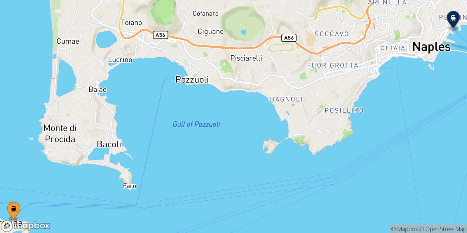 Carte des traverséesProcida Naples Beverello