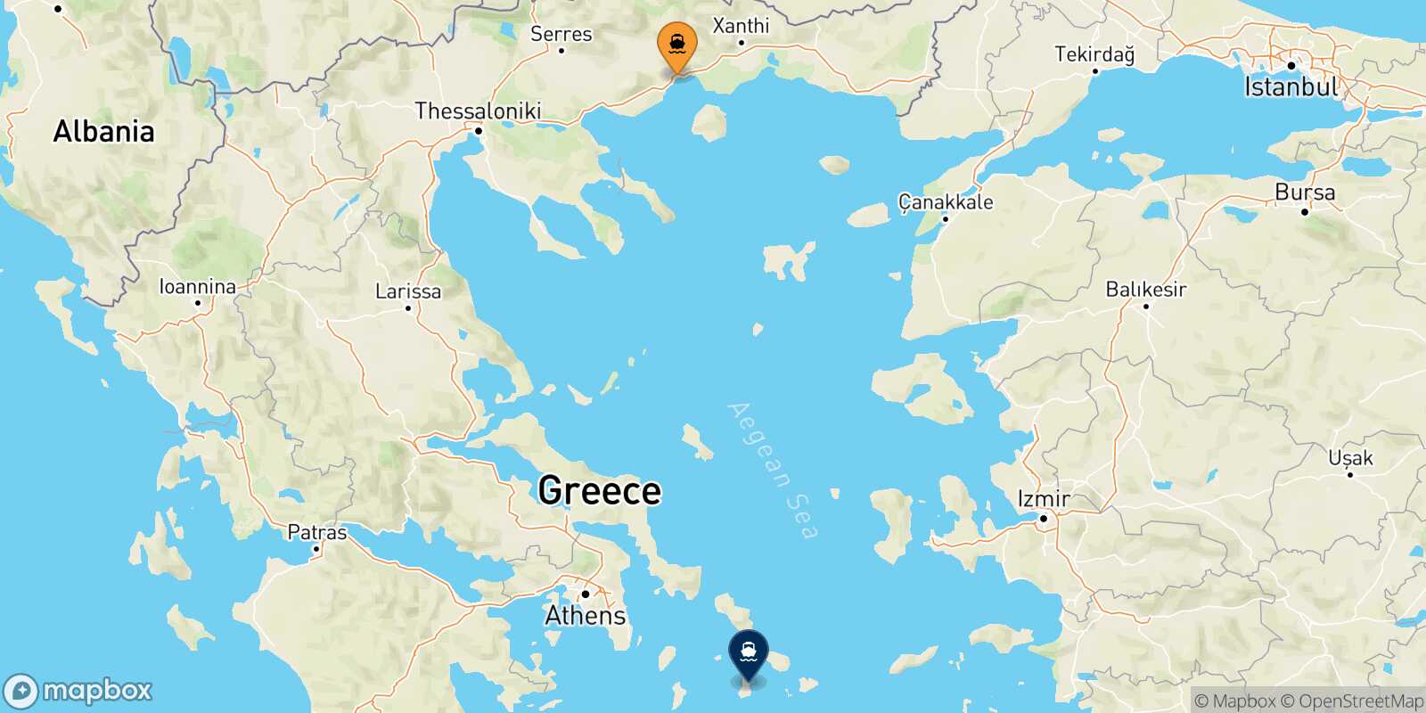 Carte des traverséesKavala Syros