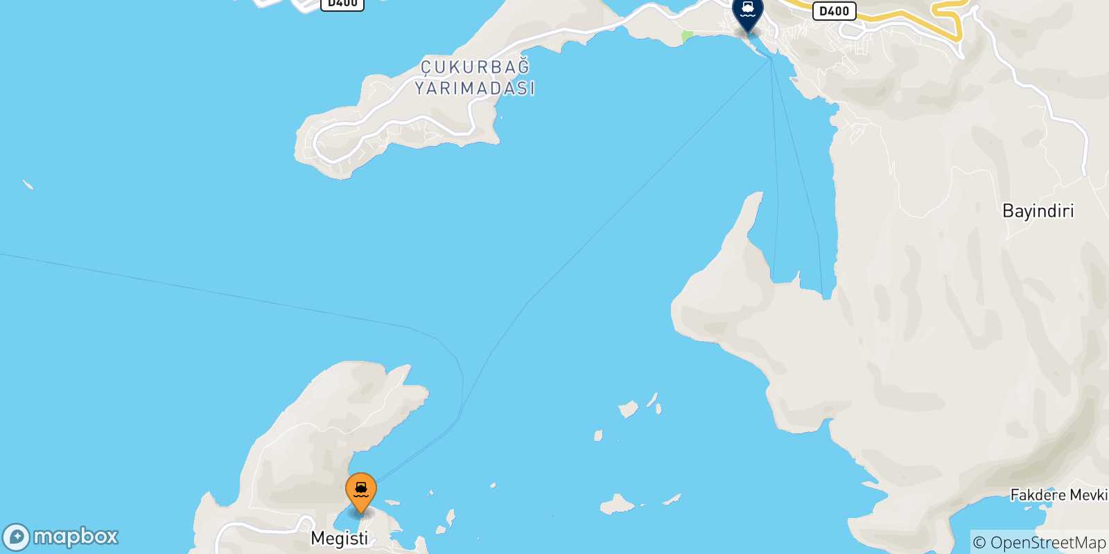 Carte des traversées possibles entre Kastellórizo et la Turquie