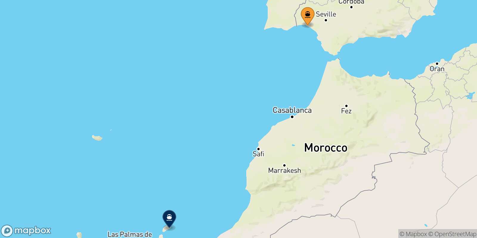 Carte des traverséesHuelva Arrecife (Lanzarote)