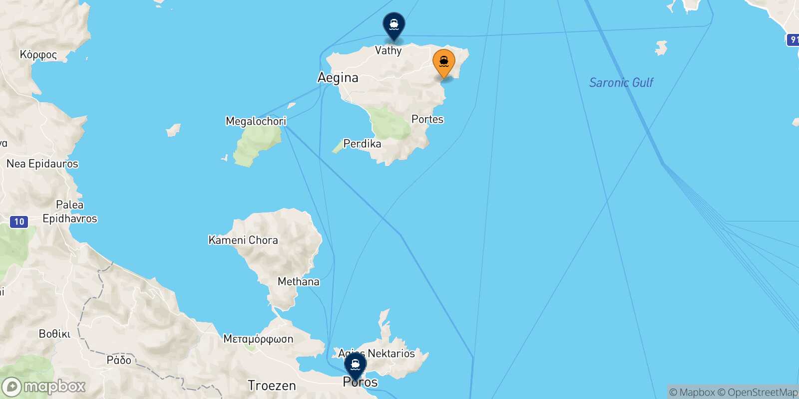 Carte des destinations de Agia Marina (Égine)