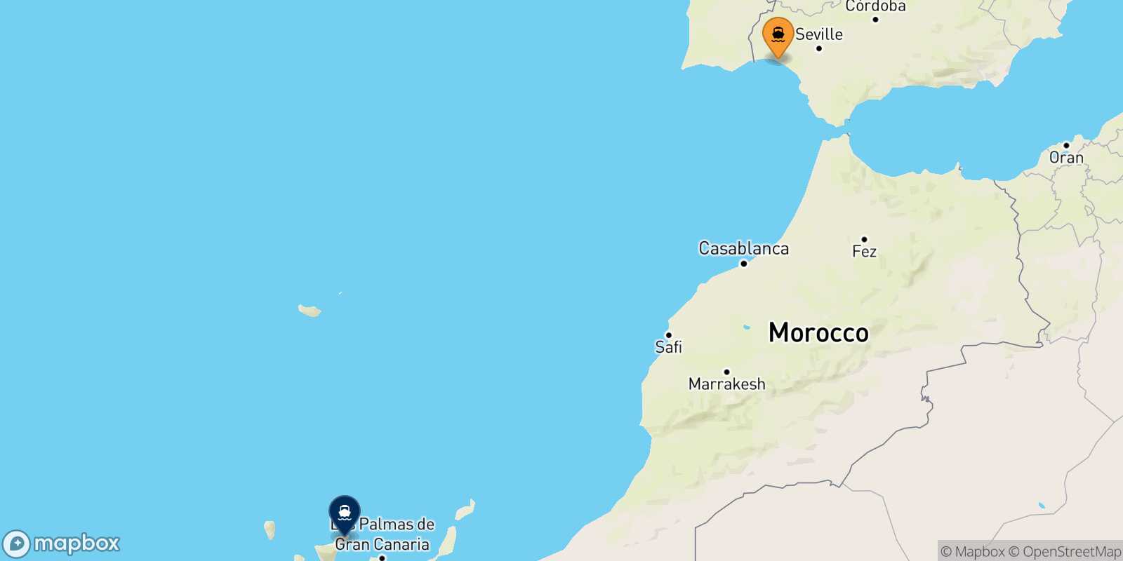 Carte des traverséesHuelva Santa Cruz De Tenerife