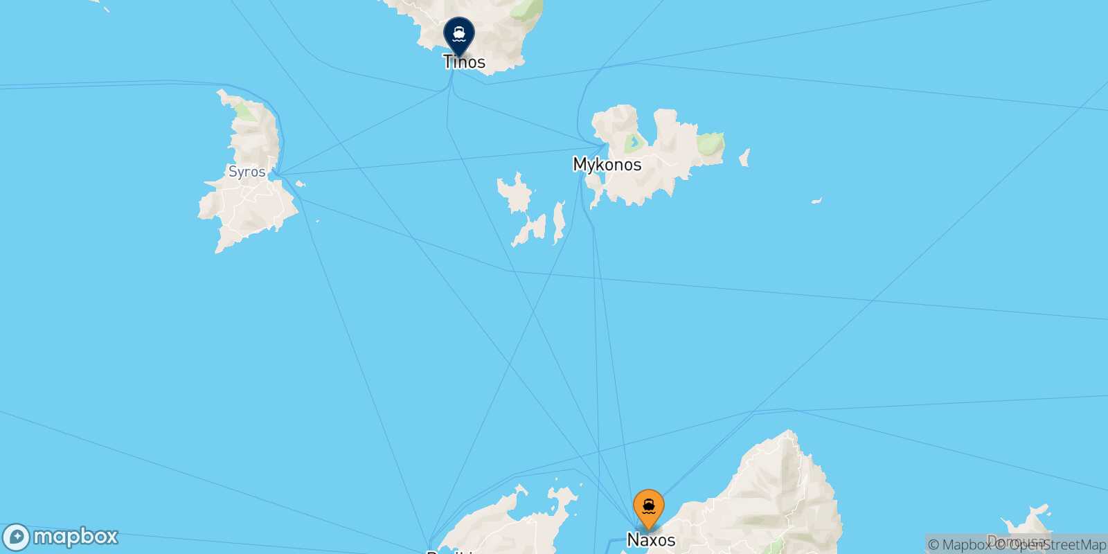Carte des traverséesNaxos Tinos