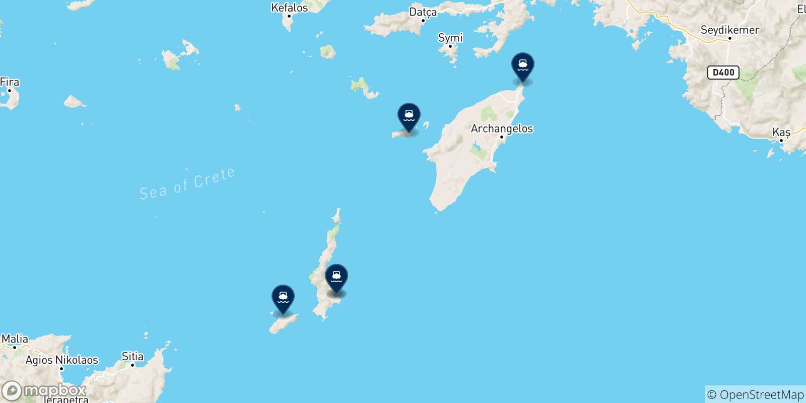 Carte des traversées possibles entre Diafani (Karpathos) et Îles Du Dodécanèse