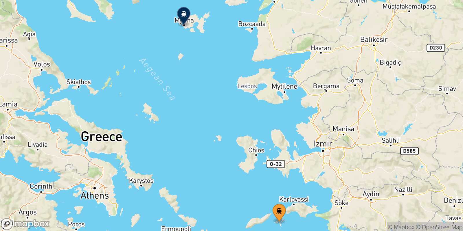 Carte des traverséesFourni Myrina (Limnos)