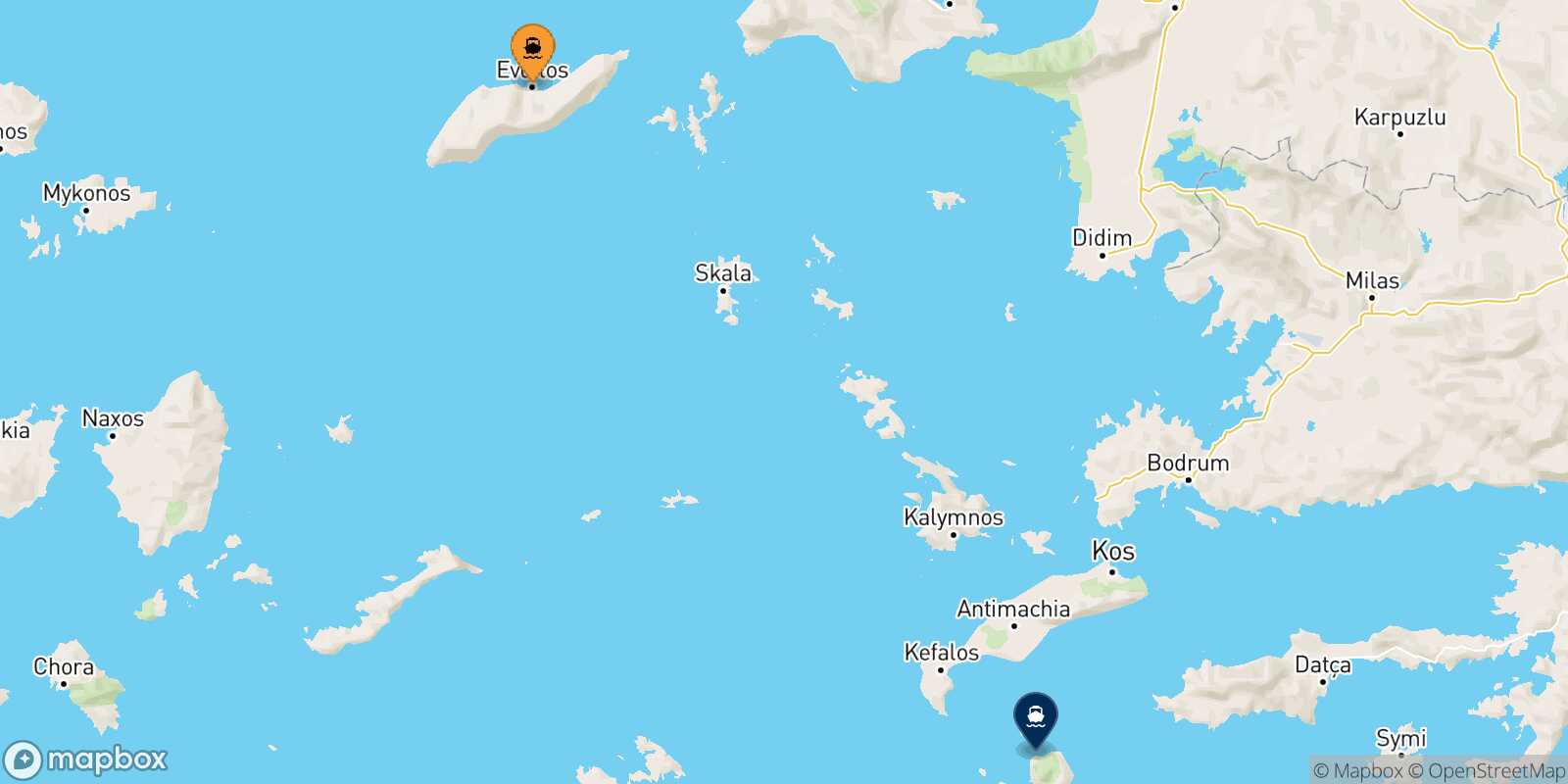 Carte des traverséesAgios Kirikos (Ikaria) Nisyros