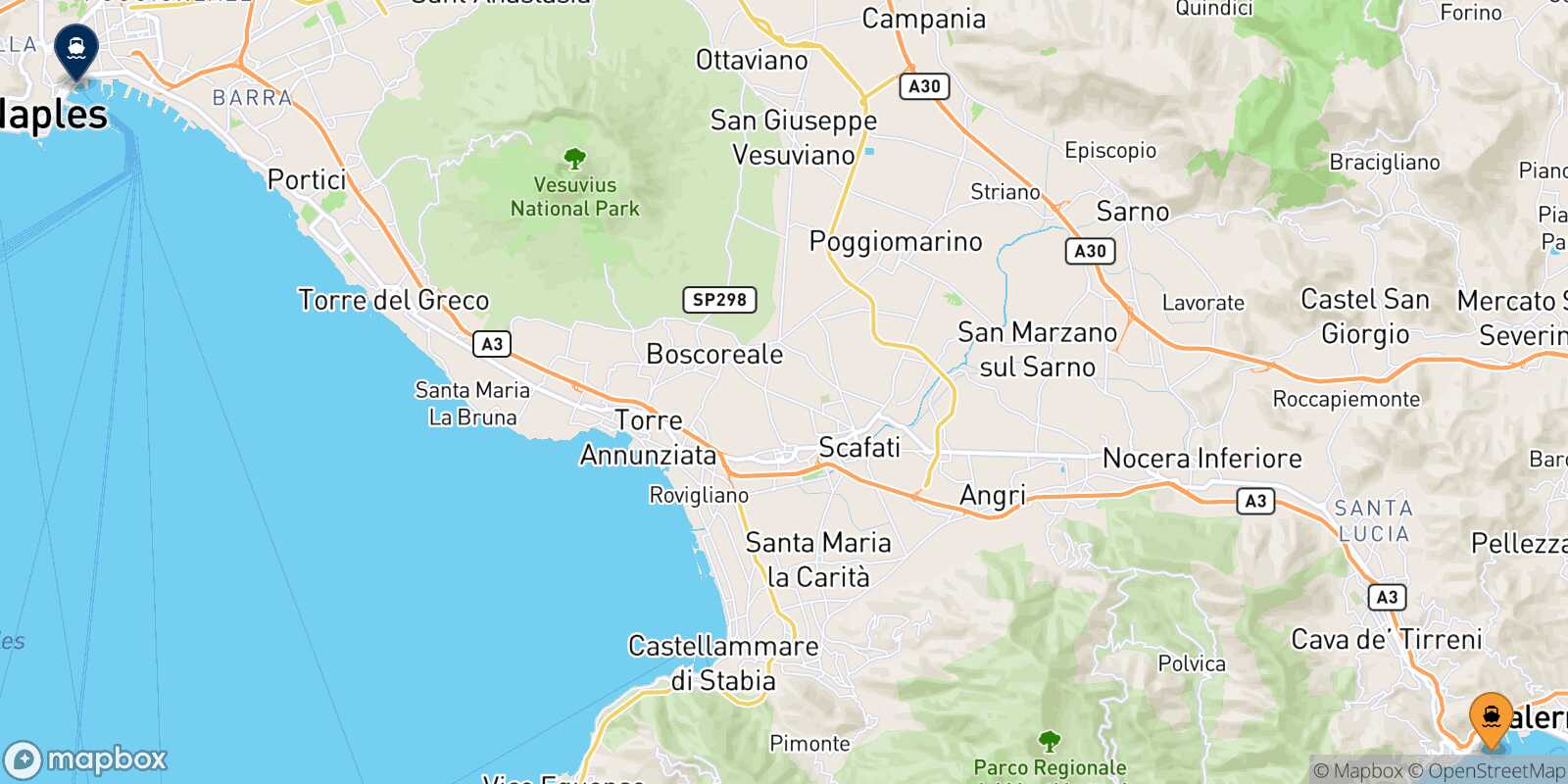 Carte des traverséesSalerne Naples Beverello