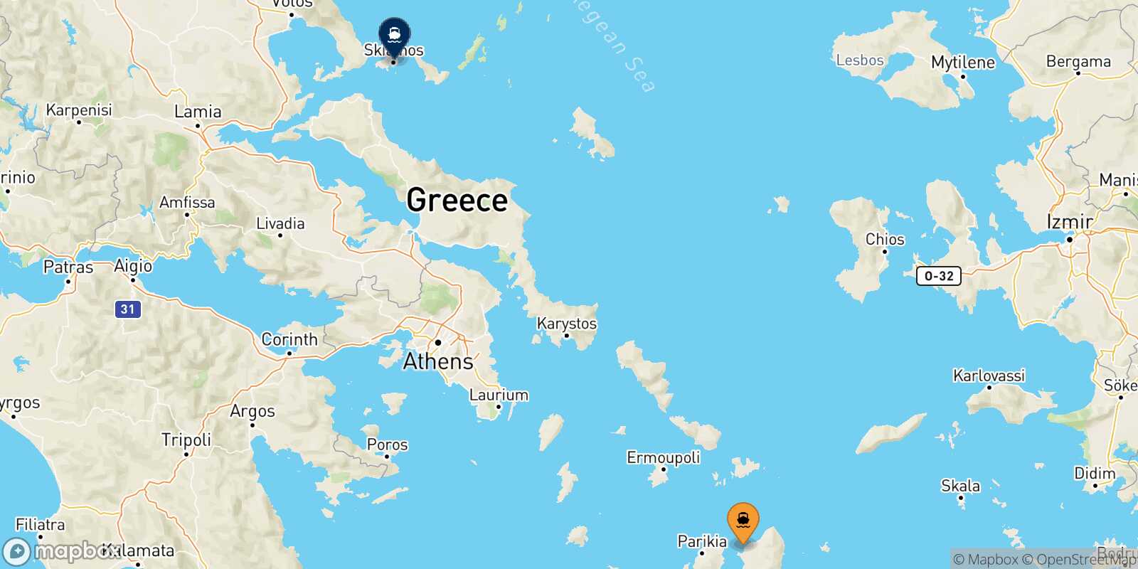 Carte des destinations de Naxos