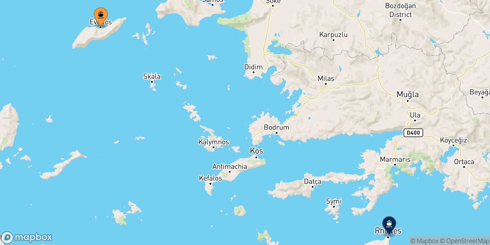 Carte des traverséesAgios Kirikos (Ikaria) Rhodes