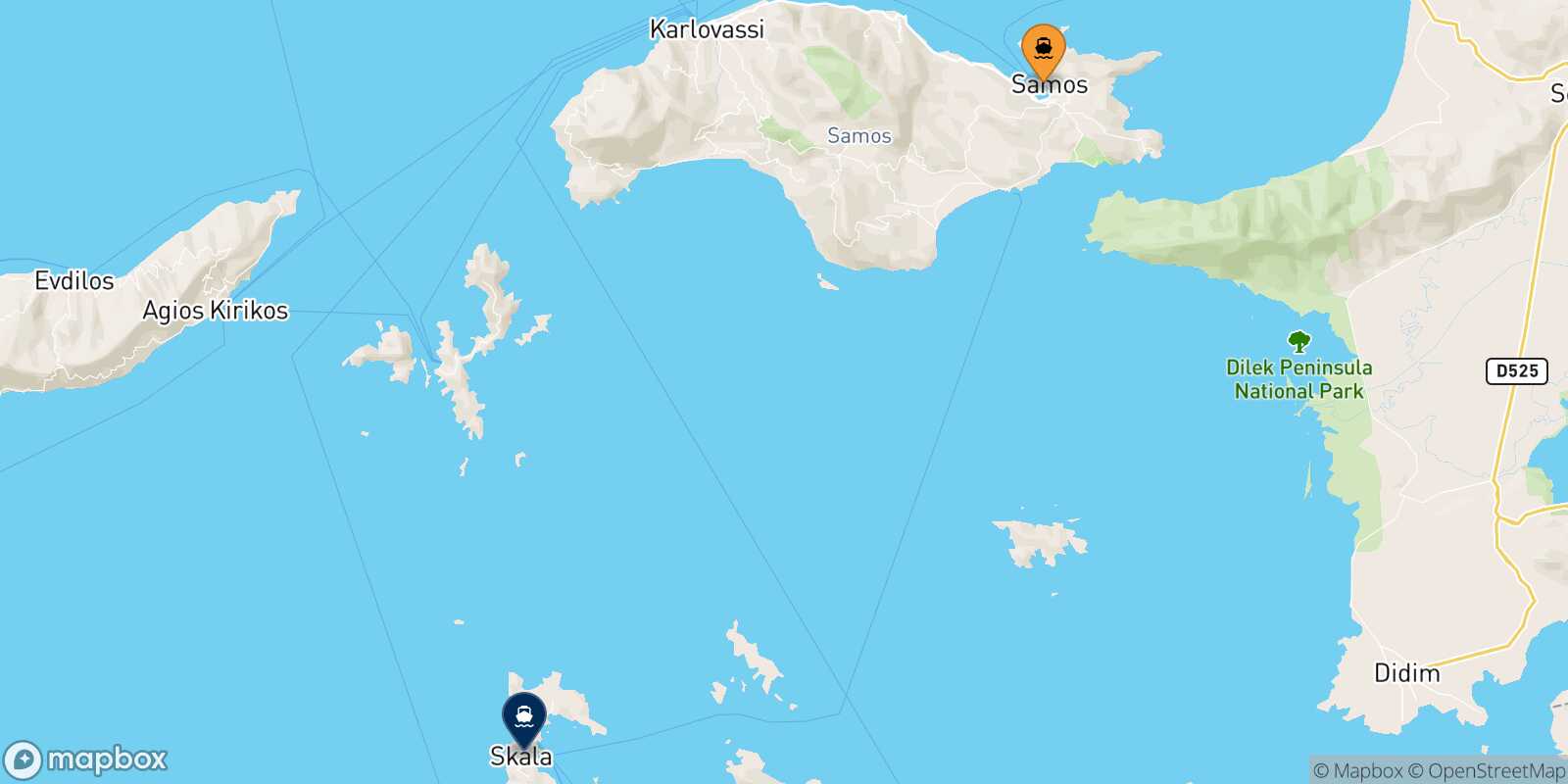 Carte des traverséesVathi (Samos) Patmos