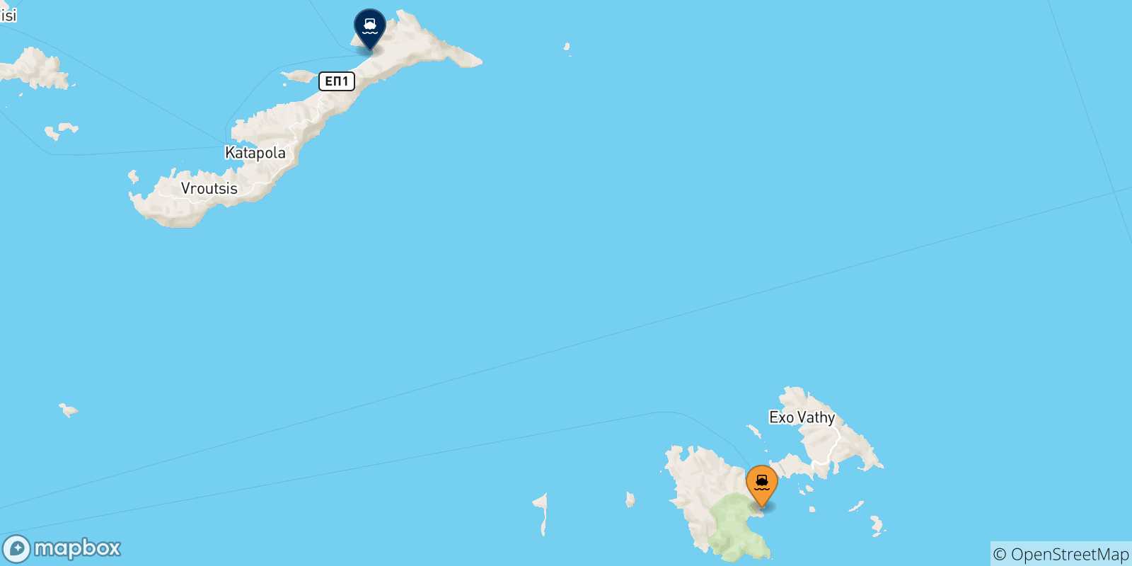Carte des traversées possibles entre Îles Du Dodécanèse et Aegiali (Amorgos)