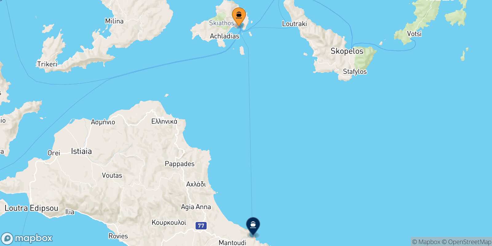 Carte des traverséesSkiathos Mantoudi (Evia)