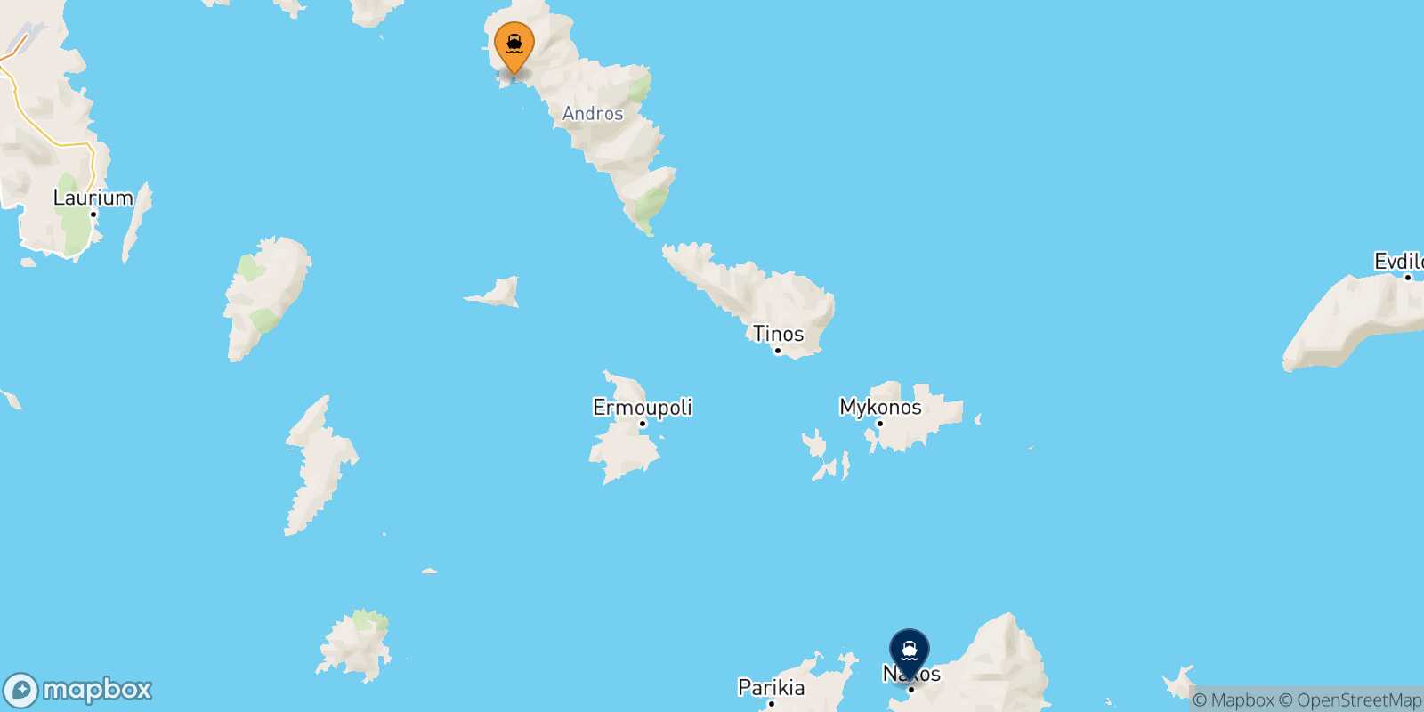 Carte des traverséesAndros Naxos