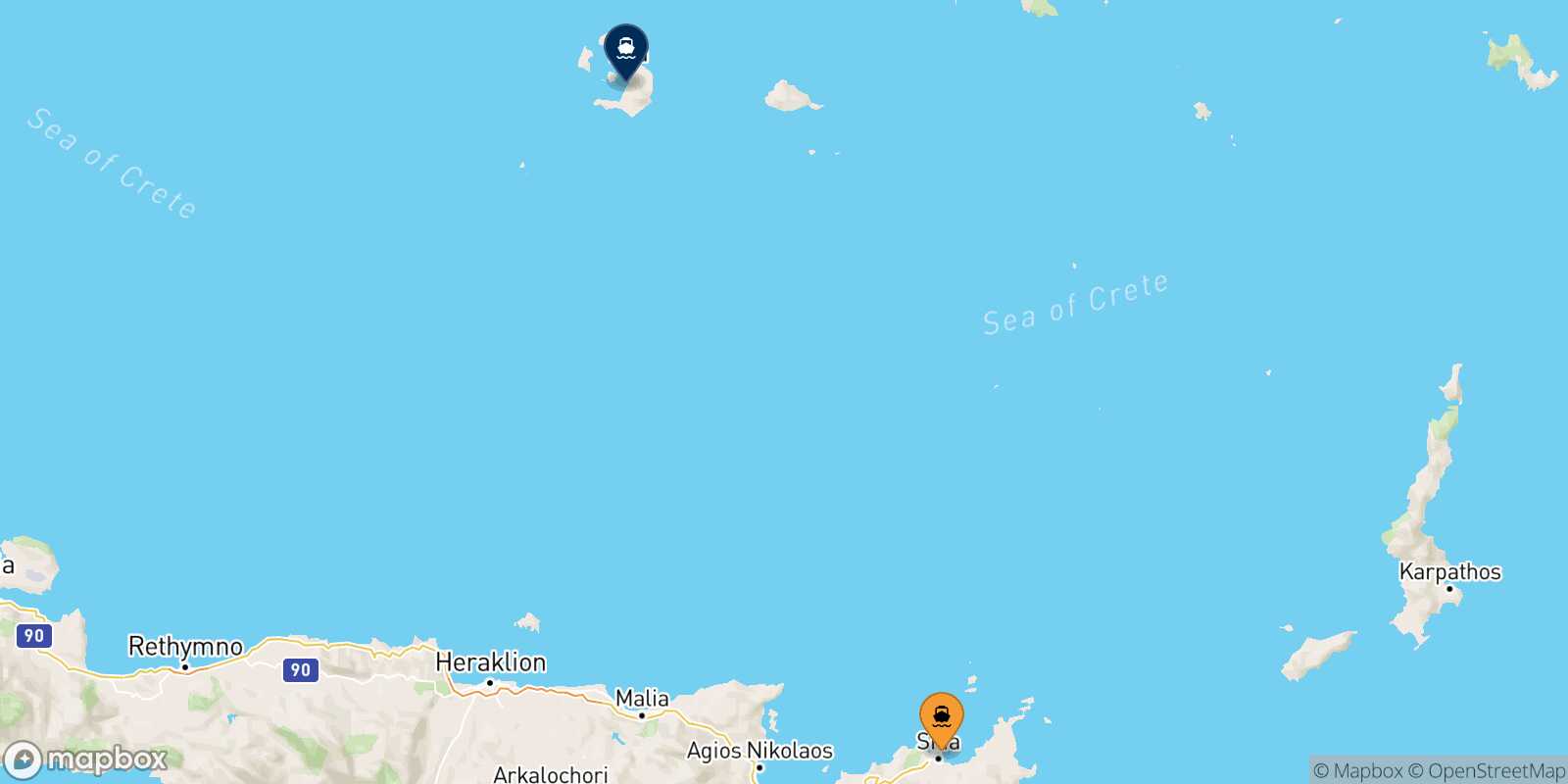 Carte des traverséesSitia Thera (Santorin)