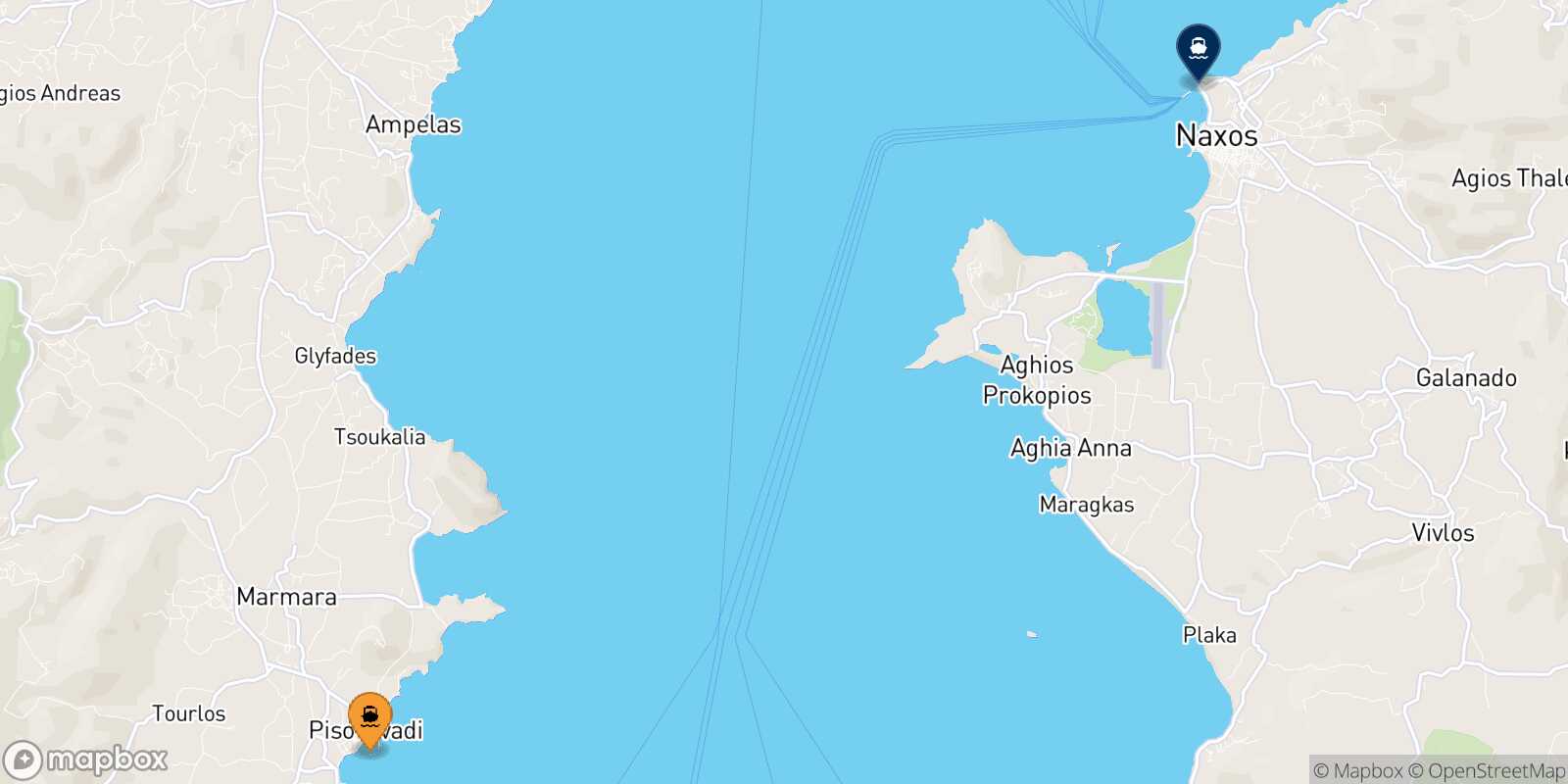 Carte des traverséesPiso Livadi (Paros) Naxos