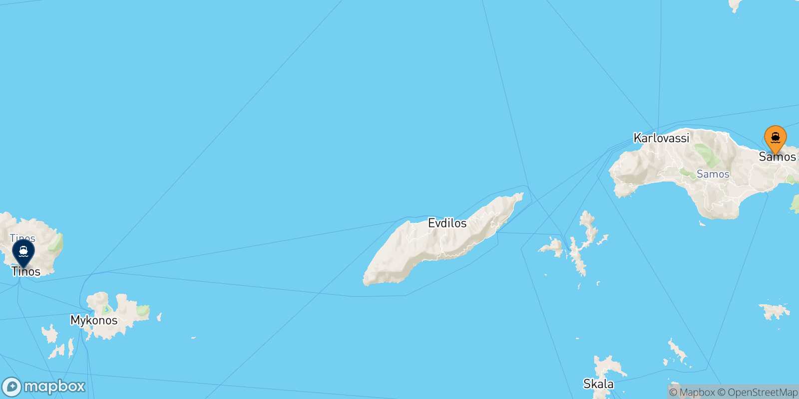 Carte des traverséesVathi (Samos) Tinos