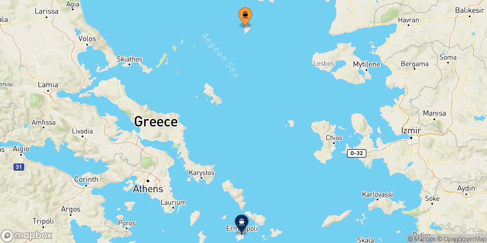Carte des traverséesAgios Efstratios Syros