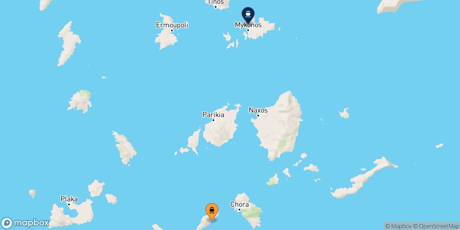 Carte des traverséesSikinos Mykonos