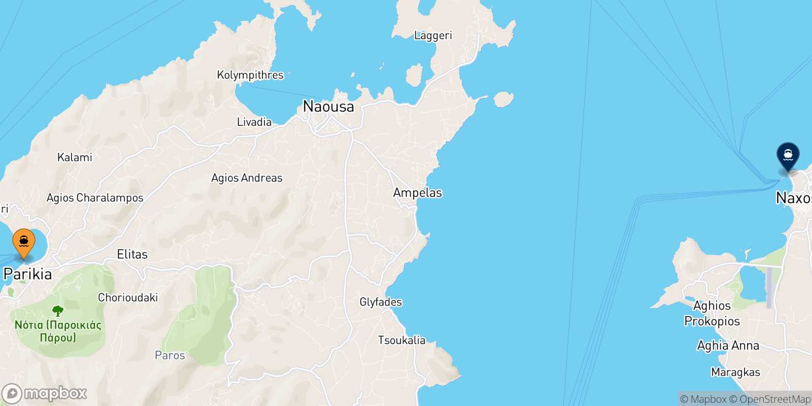Carte des traverséesParos Naxos