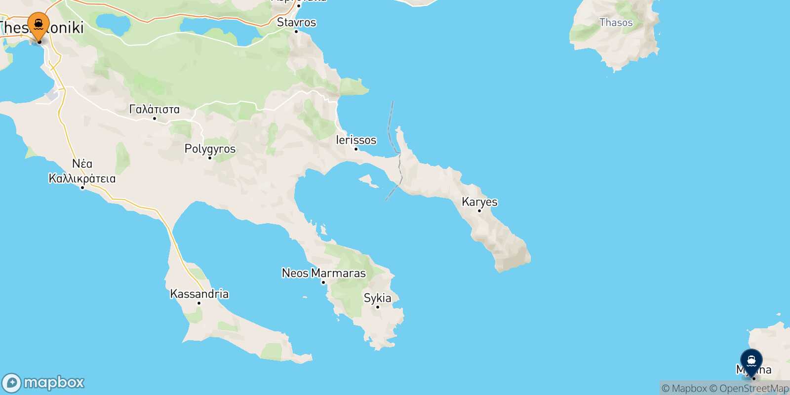 Carte des traverséesThessalonique Myrina (Limnos)