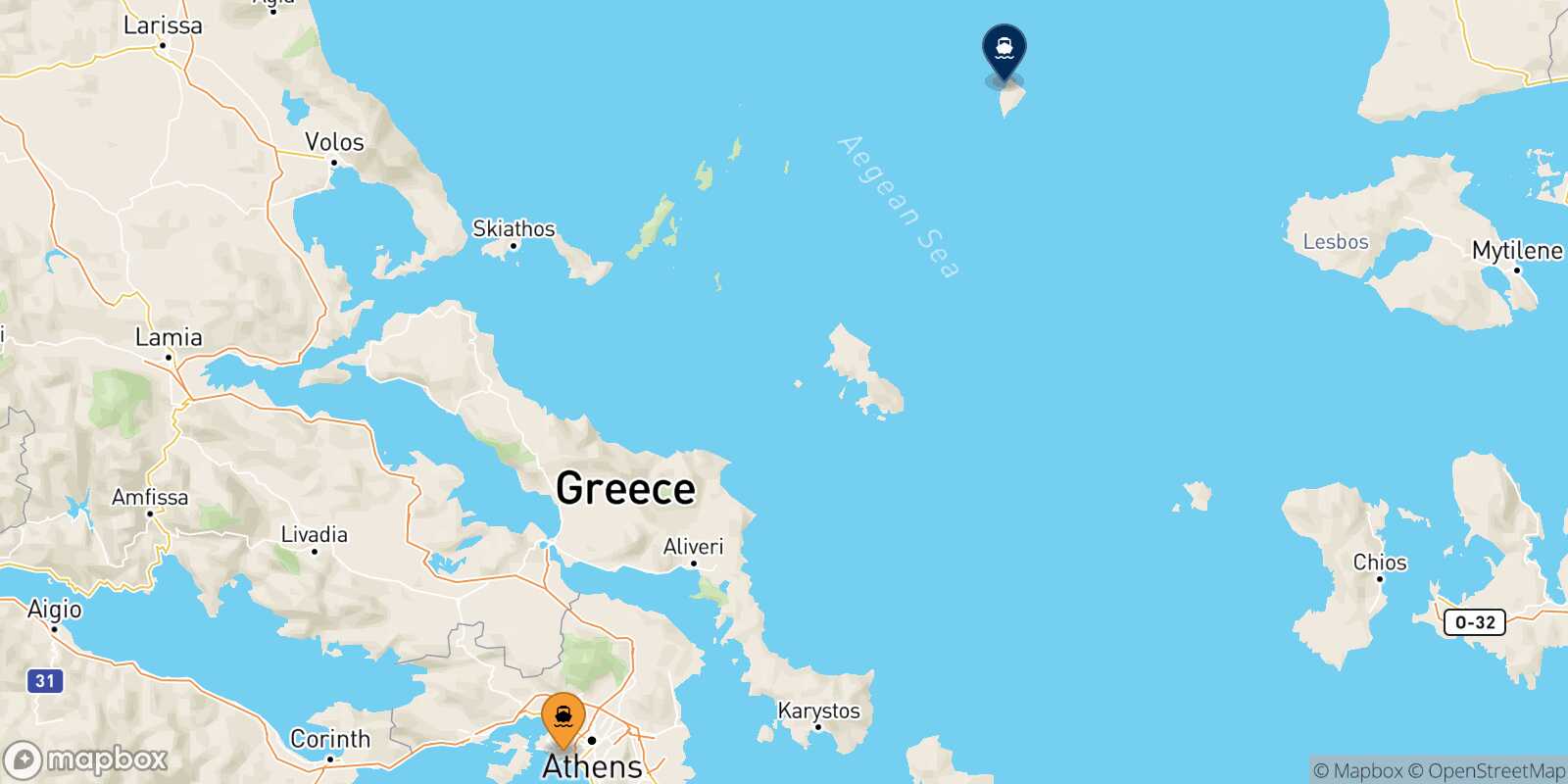 Carte des traverséesLe Piree Agios Efstratios