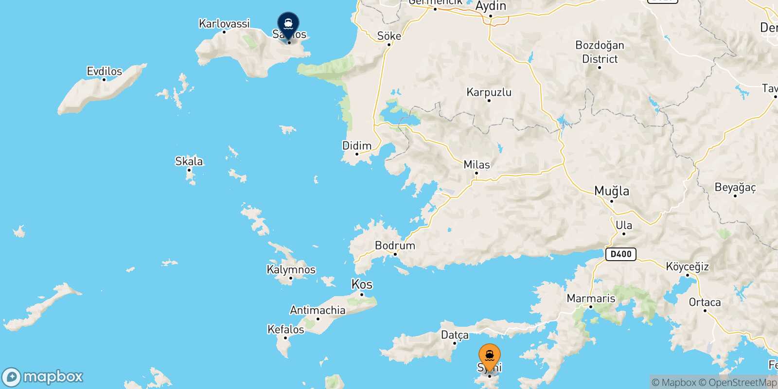 Carte des traverséesSymi Vathi (Samos)