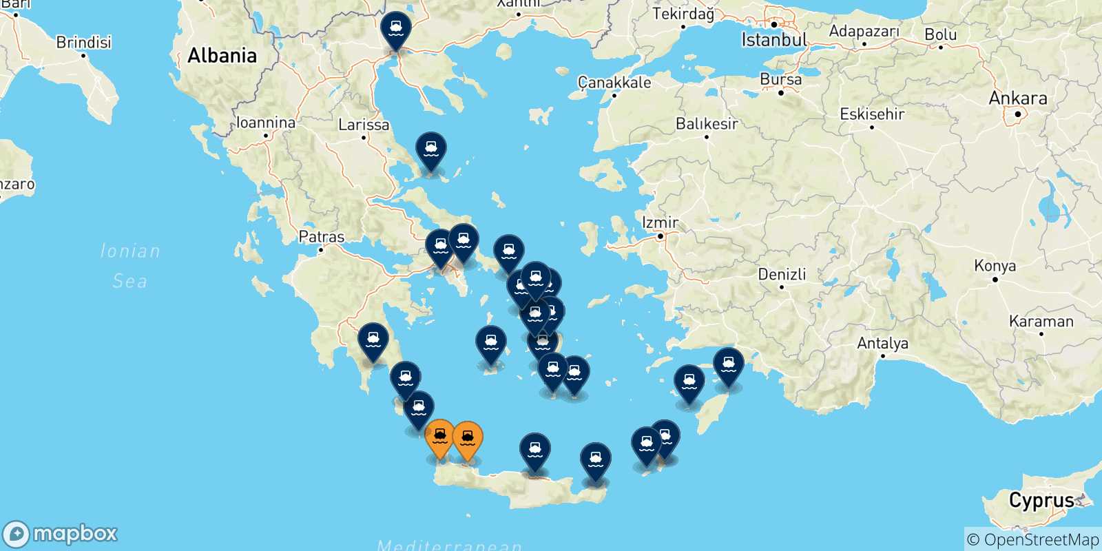 Carte des destinations de la Crète
