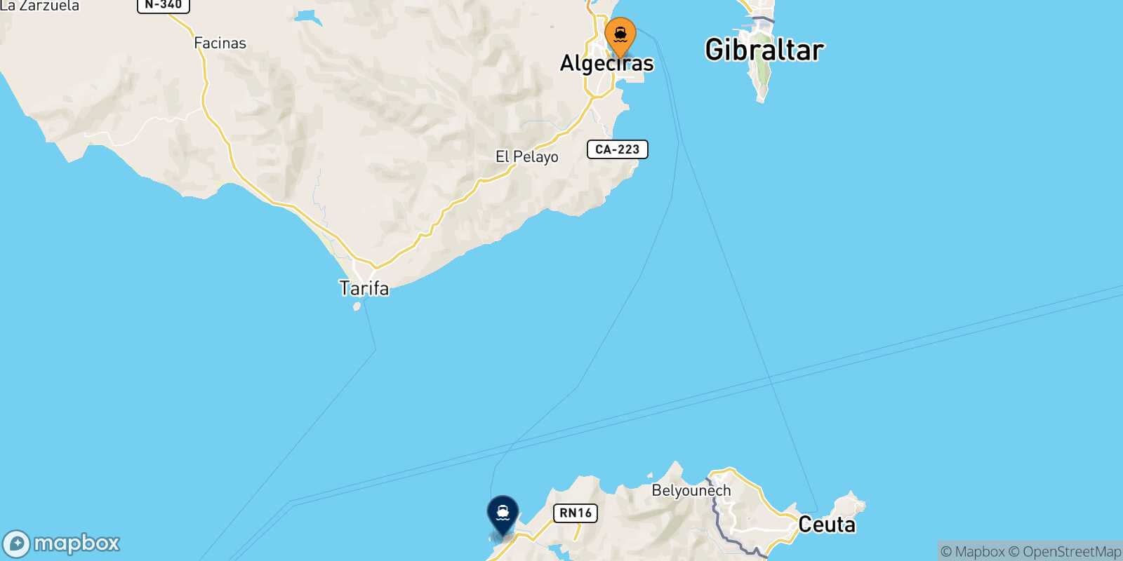 Carte des traverséesAlgésiras Tanger Med