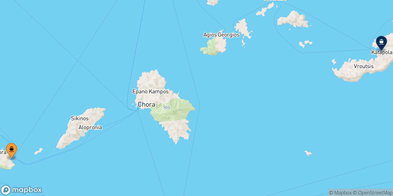 Carte des traverséesFolegandros Katapola (Amorgos)