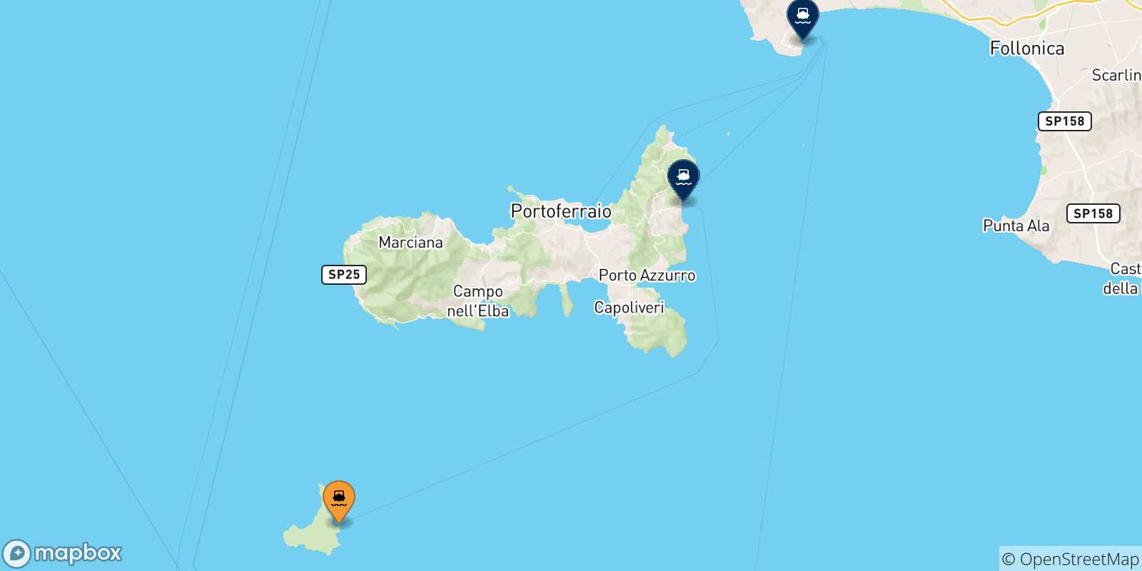 Carte des destinations de l' Île De Pianosa