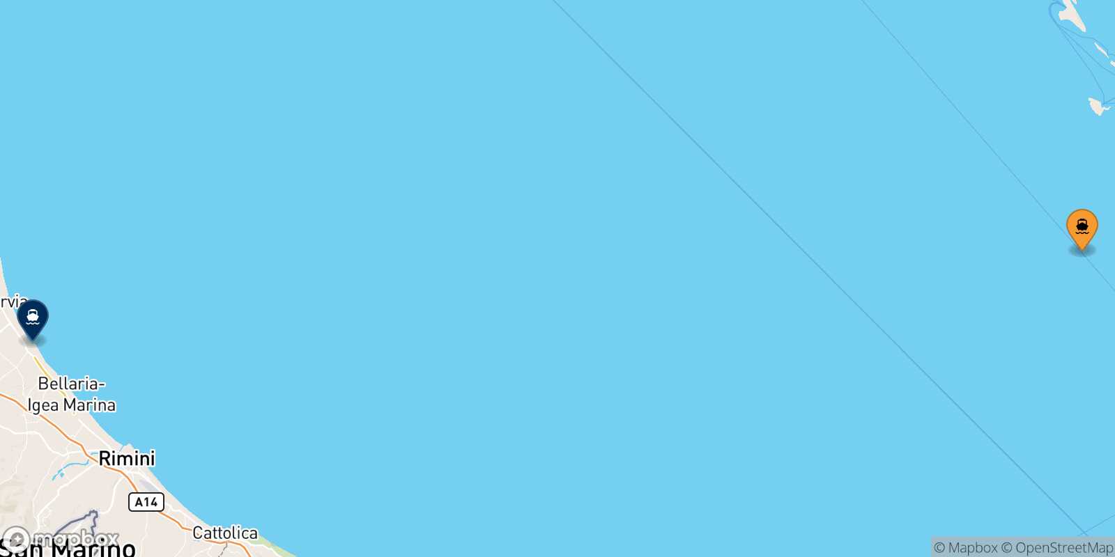 Carte des traverséesLosinj Cesenatico