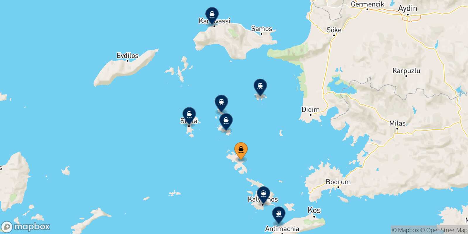 Carte des destinations de Agia Marina (Leros)