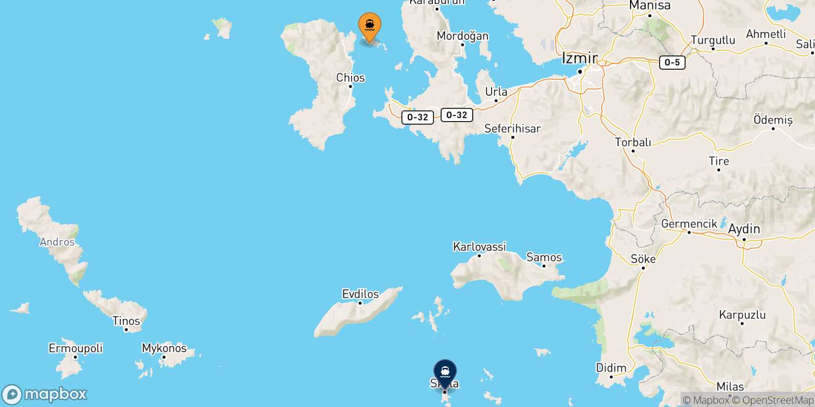 Carte des traverséesInousses Patmos