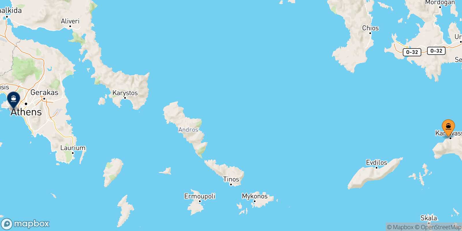 Carte des traverséesKarlovassi (Samos) Le Piree