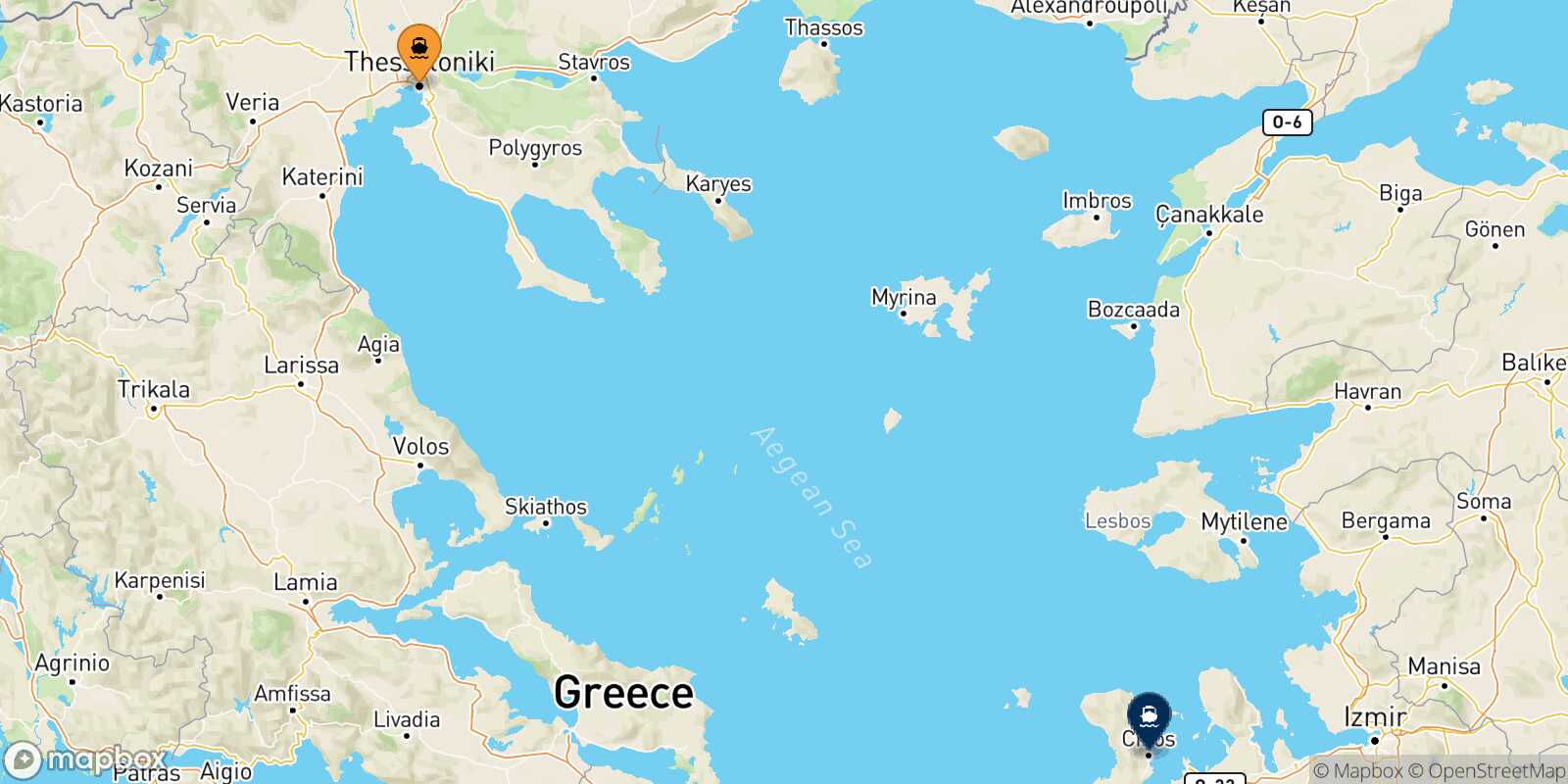 Carte des traverséesThessalonique Chios