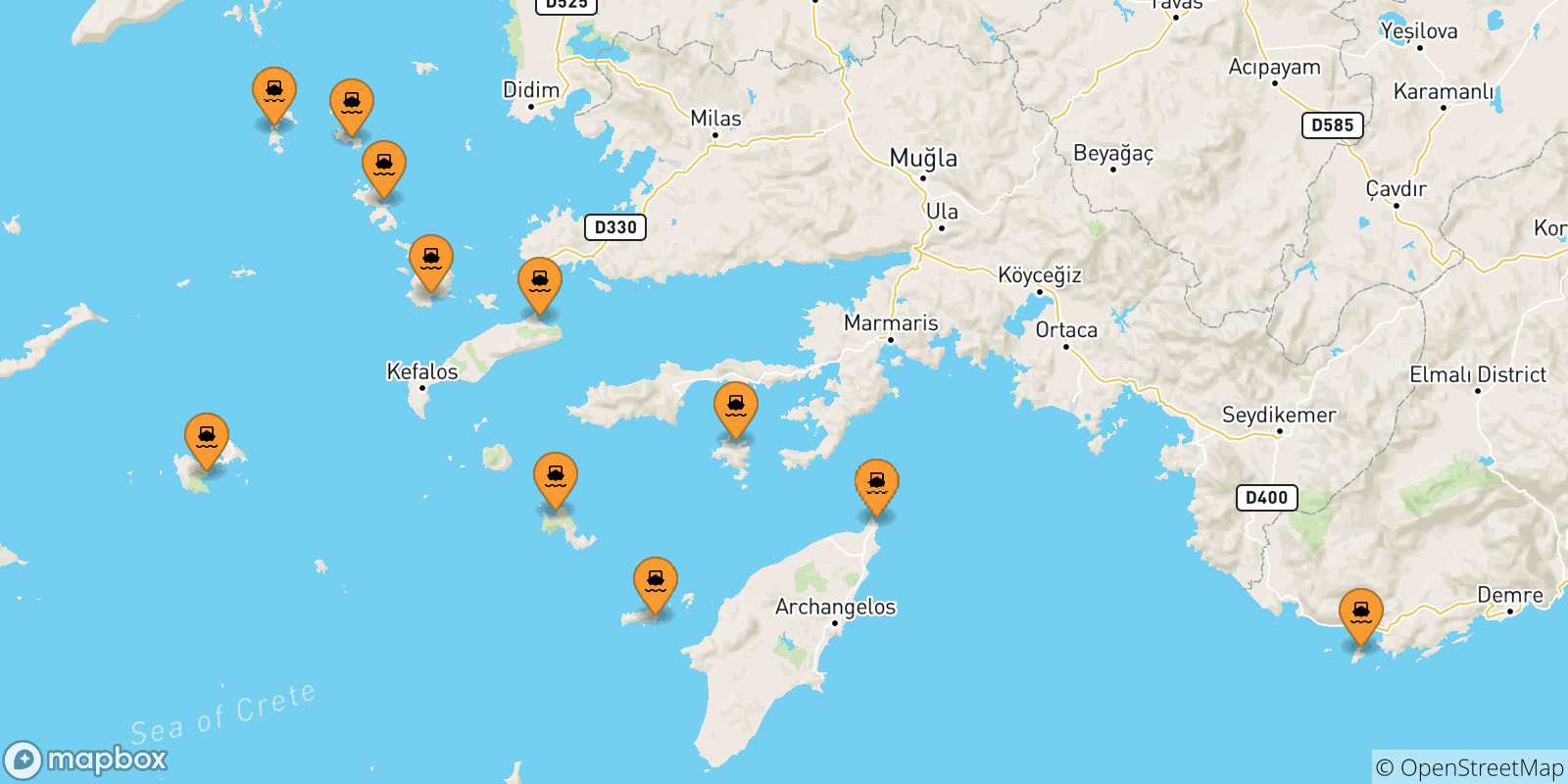 Carte des traversées possibles entre Îles Du Dodécanèse et Nisyros