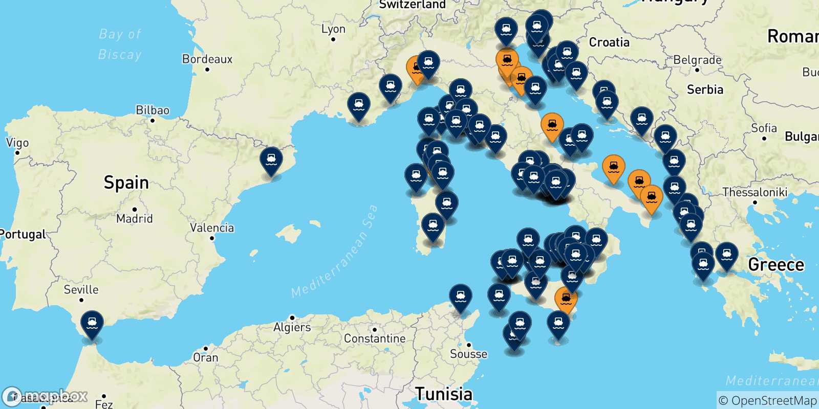 Carte des destinations de l' Italie